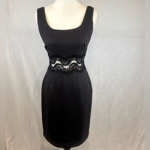 Vintage Maggy London gorgeous black dress with see through lace waist size 4
